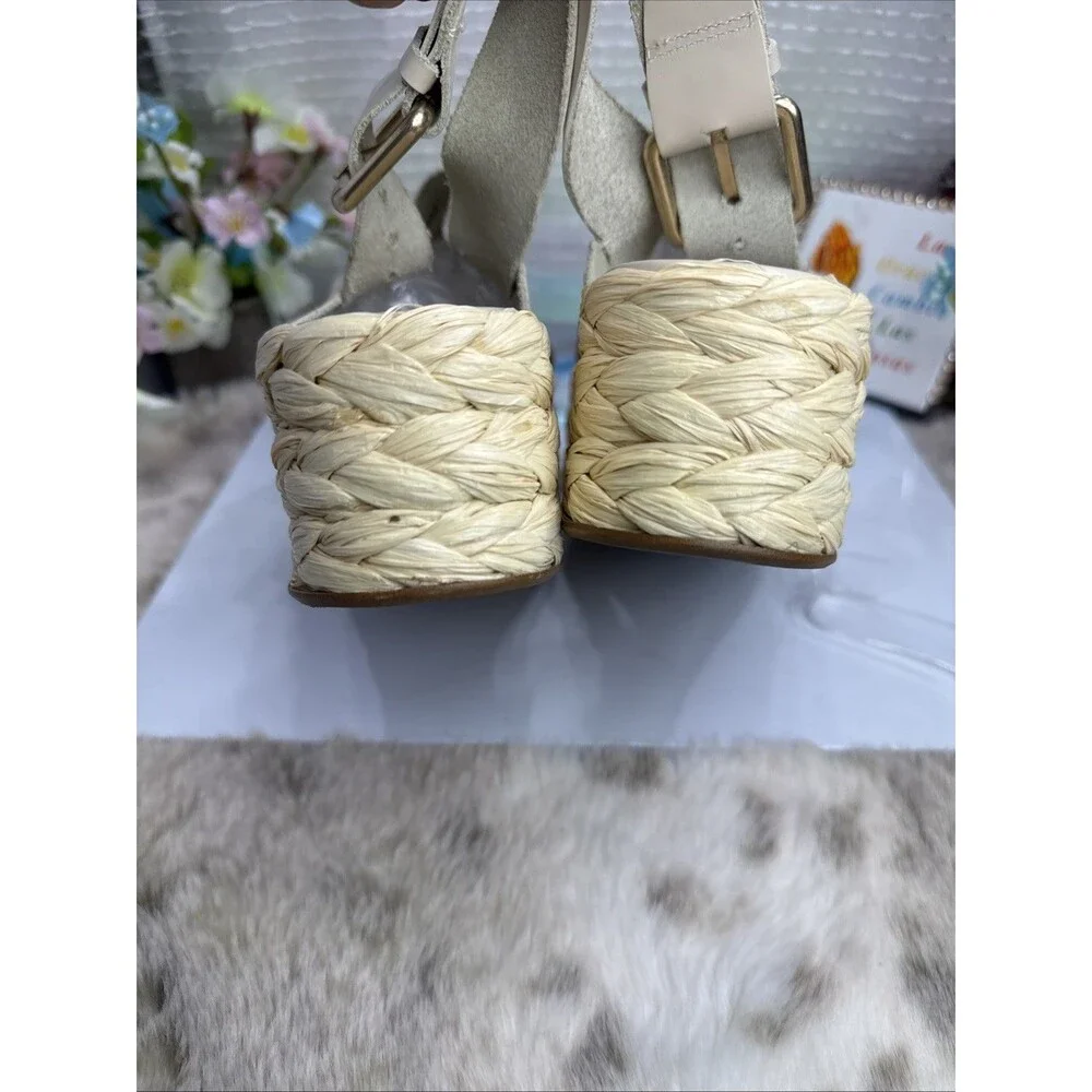 (S2)ZARA NEW CREAM Leather WOVEN BRAIDED STRAW PLATFORM SANDALS FESTIVAL Sz 39/8 - Picture 9 of 12